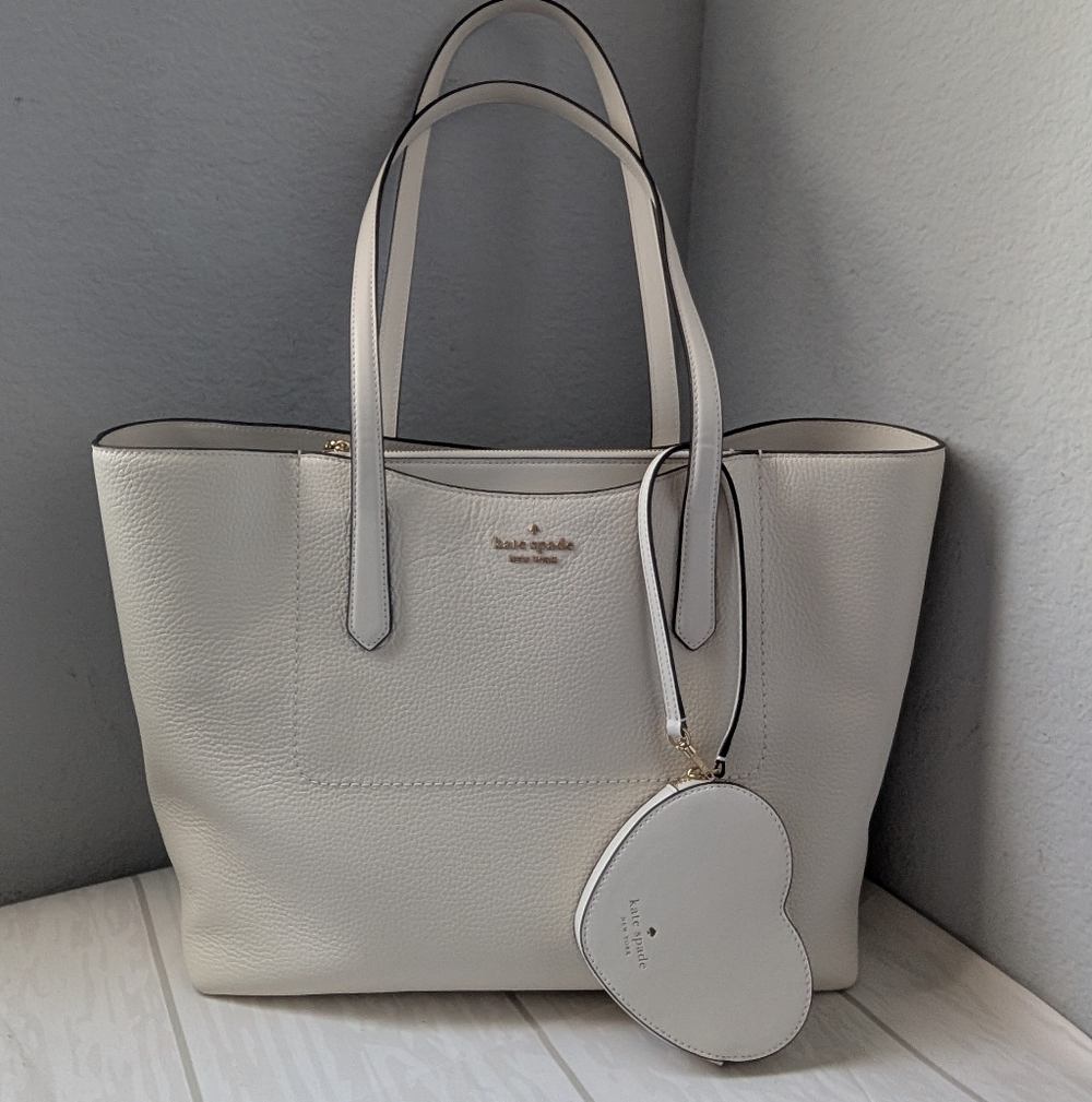 NWT Kate Spade KN624 Cece Pebbled Leather Large Tote Set In Meringue